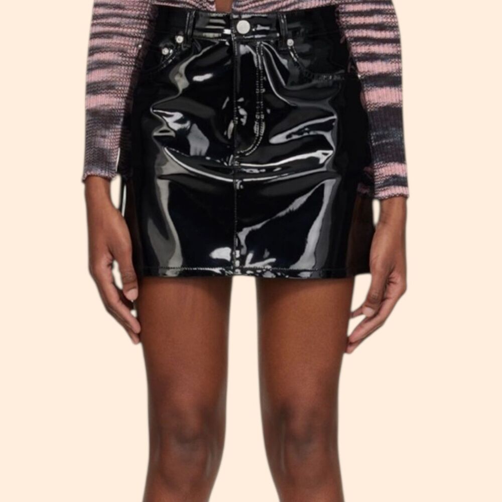 Frame Denim Black Patent Mini Skirt